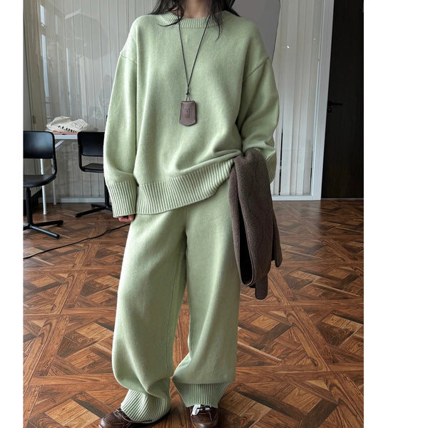 Women Sweater Suits High Quality 50% Wool Pullover With Knitted Pants Two Piece Sets Tracksuits Ladies Outfits Winter Clothes