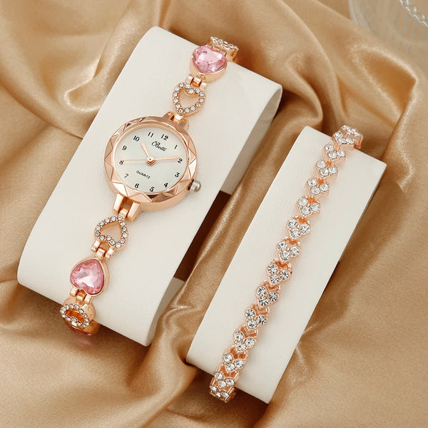 2PCS Set Luxury Watch Women Bracelet Rhinestone Fashion Wristwatch Casual Ladies Watches Bracelet Set Clock