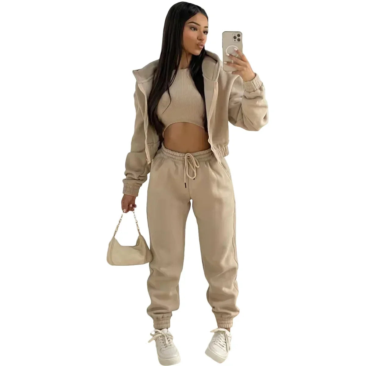 Custom LOGO made autumn women's thick 2-piece sportswear jogger suit 3-piece sportswear and hoodie suit