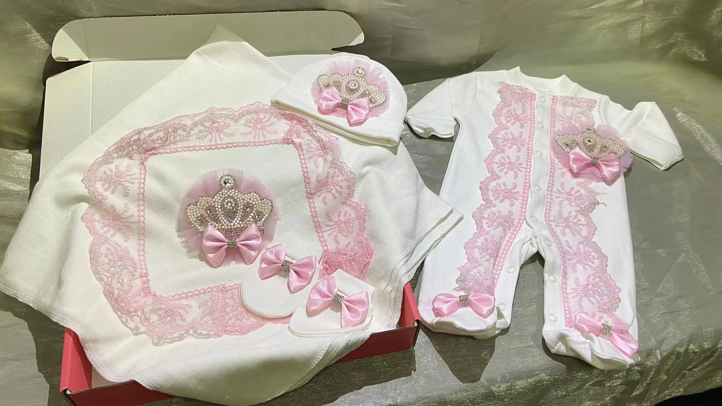 5pcs Newborn Baby Nursery Kids Outfit Clothing Cotton Infant Care Wrapped Baby Products Pants Mittens Receiving Blanket