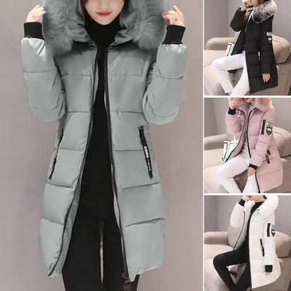 New Winter Coat Women's Jacket Fur Neckline Long Basic Coats Thick Jackets Cotton Padded Outerwear Parkas Female Clothes