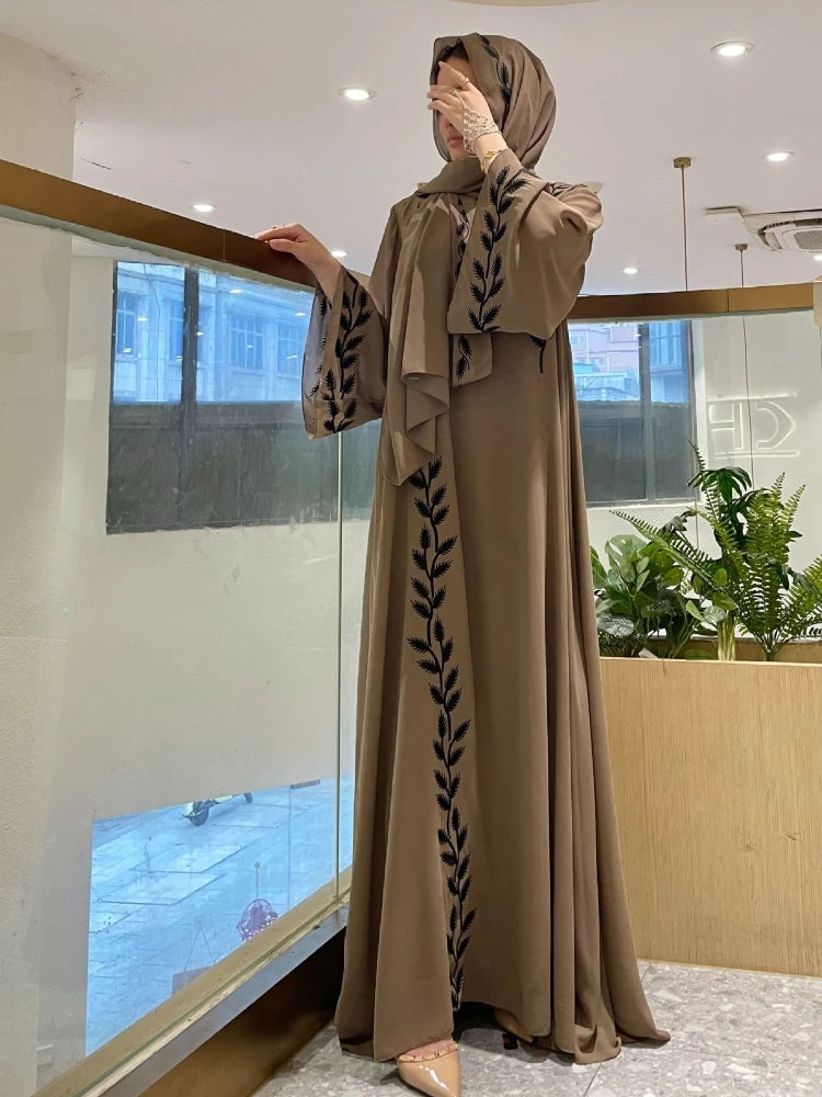 Abaya for Women Embroidery Dress with Scarf 2 Piece Set Dubai Arab Long Robe Morocco Headscarf Gorgeous