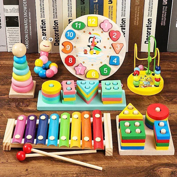 Montessori Wooden Toys for Babies 1 2 3 Years Boy Girl Gift Baby Development Games Wood Puzzle for Kids Educational Learning Toy (Toy)