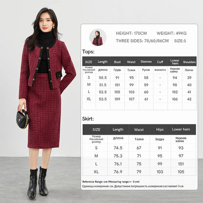 SENTUBILA 2 Piece Sets Women Outfit Spliced Crop Woolen Jackets Straight Slit Skirt High New in Matching Sets