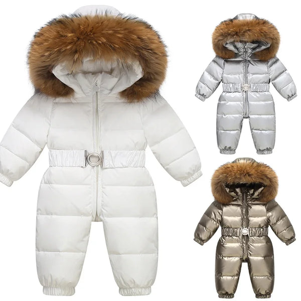 Children Winter Overalls Waterproof Hooded Girl Down Jacket Baby Boy Warm Jumpsuit Toddler Girl Faux Fur Ski Suit Kids Snowsuit