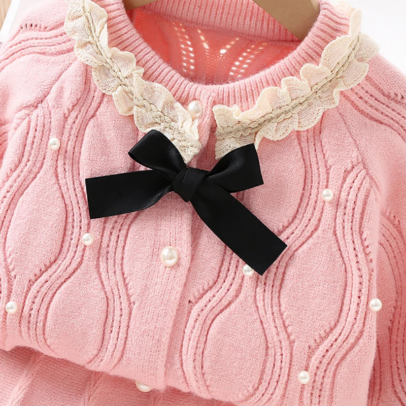 Little maven Baby Girls Princess Boutique Clothes Bowknot Sweater + Dress Set for 2025 Autumn Winter Children's Clothing Sets