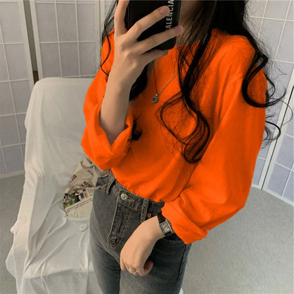 2024 Autumn Korean Fashion T-shirt Women Long Sleeve Winter Y2K Tee Shirt Femme Loose Basic Solid Clothes Women Tops Vintage