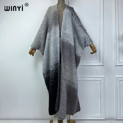 WINYI winter outfits for women Luxury Fur Neutral coat Thick comfortable Warm Gradual print coat poncho long down party dress