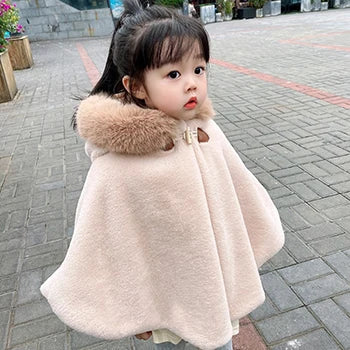 Baby Girl Cloak Faux Fur Winter Infant Toddler Child Princess Hooded Cape Fur Collar Baby Outwear Top Warm Clothes 1-7 Years Old