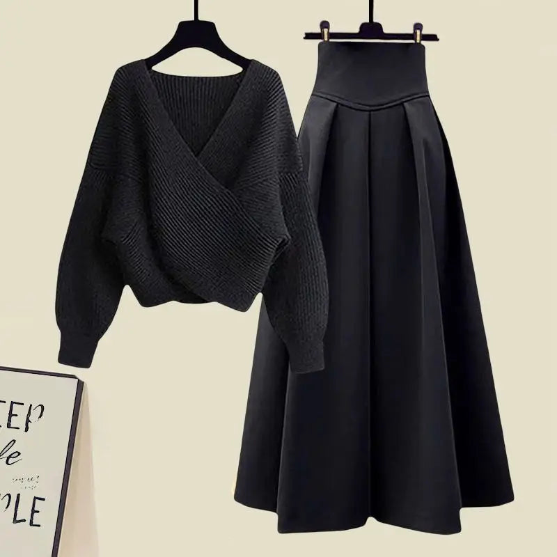 Fashion 2 Pieces Outfits Office Women Lady Crop Tops Coat Slit Midi Skirt Suits Autumn Winter New Solid Color 2 Piece Sets