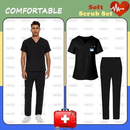 S-XXXL Hospital Clinical Workwear Nurse Uniforms Scrub Set Unisex Shirt Straight Pants Nursing Accessories Medical Surgical Wear