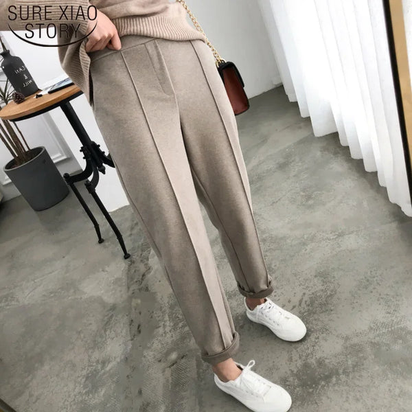 Ladies Loose Pencil Pants 2024 Spring Winter Trousers OL Style Wool Female Work Suit Pant Trousers Capris Women