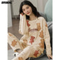 M-5XL Big Size Autumn Spring Pajamas Set for Women Kawaii Printing Sleepwear for Girl Fashion Long Sleeve O-neck Woman's Pijamas