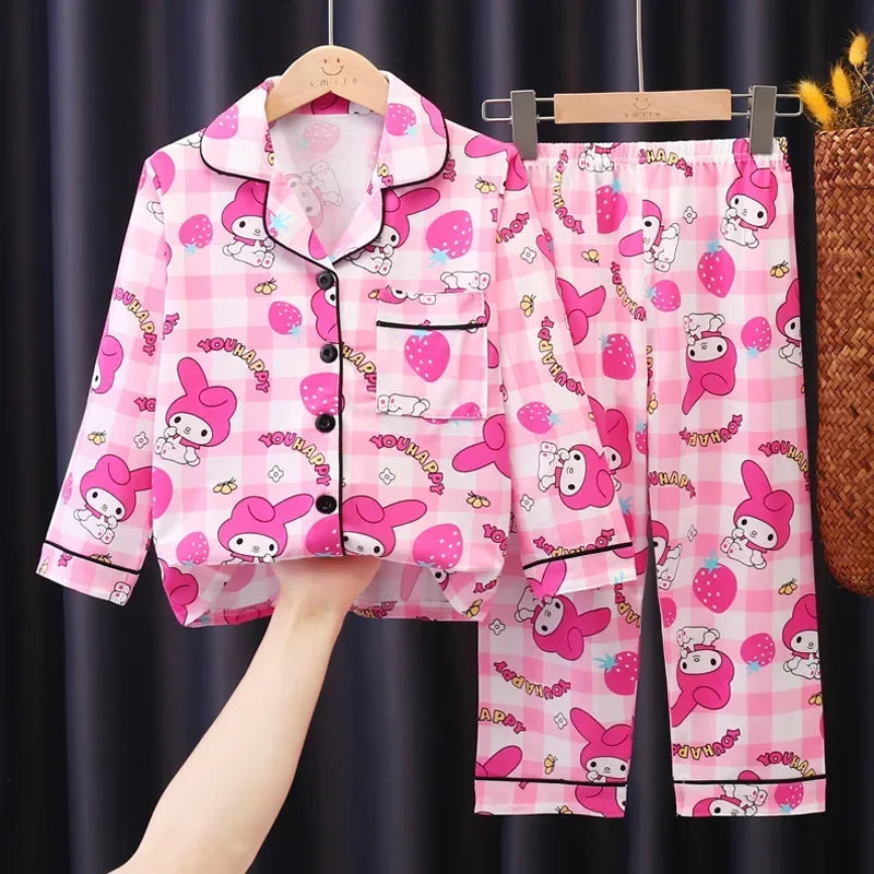 2025 Miniso Children Pajama Sets Autumn Winter Anime Long-Sleeved Pants Sleepwear Cartoon Pijamas Student Kids Homewear Clothing