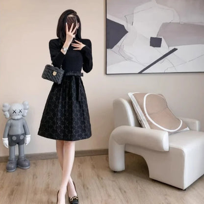 Black Women's Long Sleeve Dresses Birthday Bow Female Dress Clothing Full Vintage Hot Clothes Korean Fashion High Quality Luxury