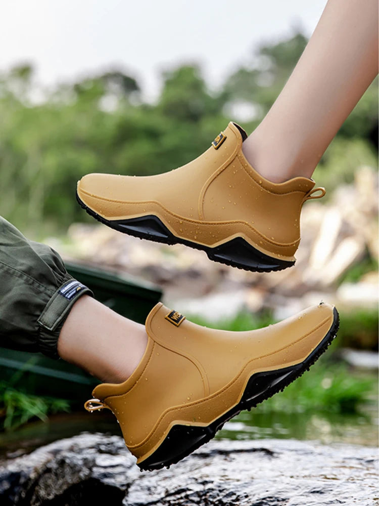 New Rain Shoes Ankle Waterproof Shoes Rain Boots Men Anti-slip Wear-resistant Plush Fashion Kitchen Summer Winter