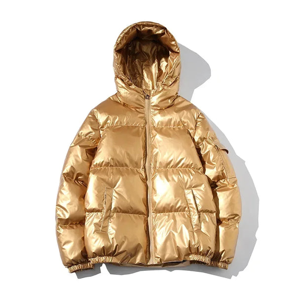 Mens Bright Gold Hooded Coat Thick Plus Size Short Cotton Puffy Coat Male Shiny Winter Parka Streetwear Boys Quilted Jacket 5xl