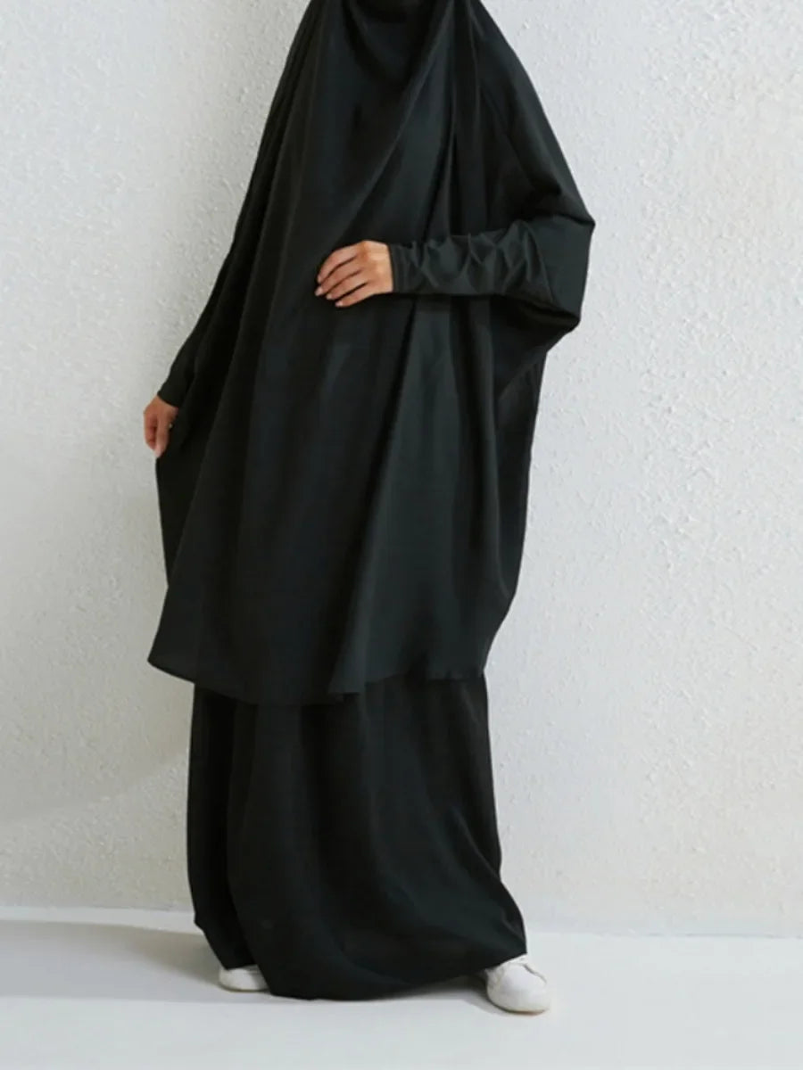 Women Eid Muslim Sets Long Khimar & Skirt Ramadan Morocco Prayer Two Pieces Arab Dubai Kaftan Musulman Ensemble Abayas Long Robe