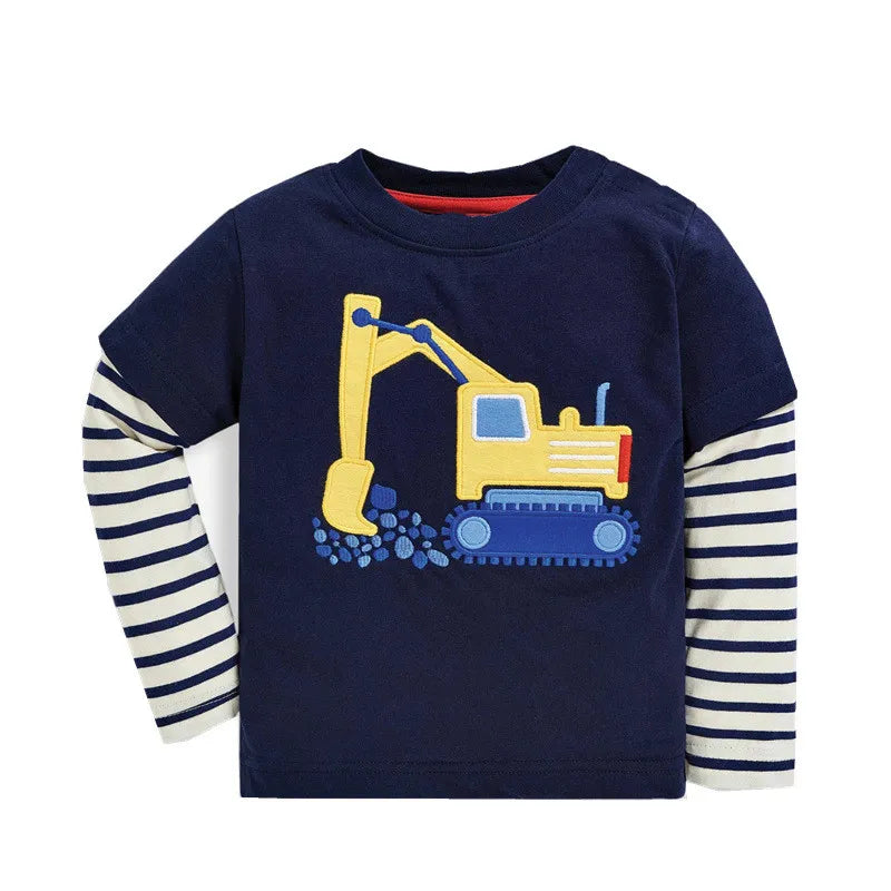 Jumping Meters 2-7T Striped Kids Blouse Cartoon Boys Tshirts Autumn Winter Children's Clothes Long Sleeve Kids Tops