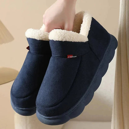 Bebealy Winter Men Shoes Winter Short Plush Men Slippers Outdoor Fur Non-slip House Shoes Casual Fuzzy Soft Cozy Men Shoes Women