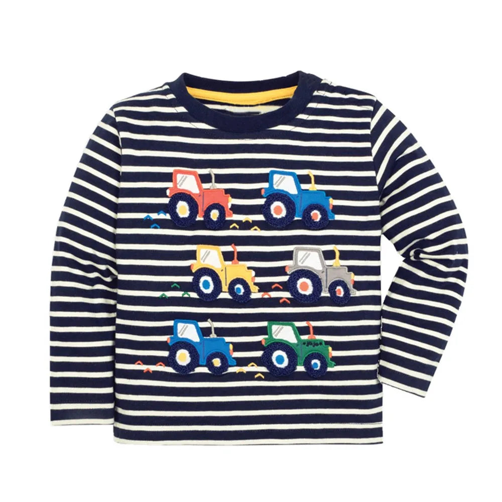 Jumping Meters 2-7T Striped Kids Blouse Cartoon Boys Tshirts Autumn Winter Children's Clothes Long Sleeve Kids Tops