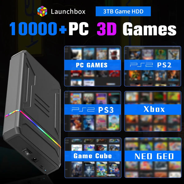 launchbox 3TB Game Hard Drive Consoles For PS4/PS3/PS2/Gamecube/Switch/Xbox With 10000+ Games Game Consoles Plug&Play For WIN PC