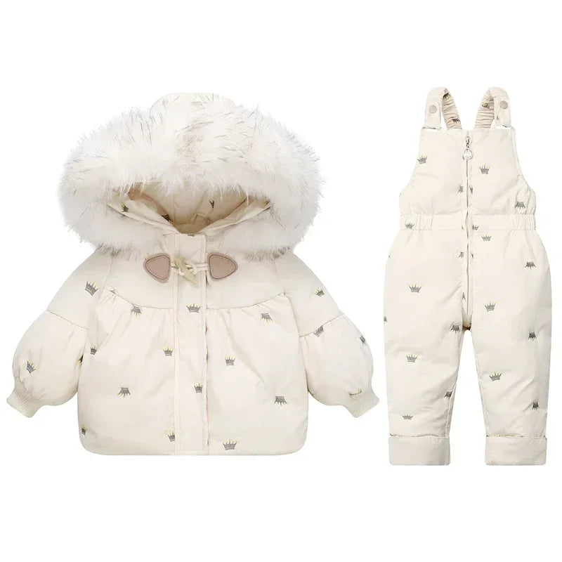 Children Down Jacket Clothing Sets -30 Degrees Winter Girl Duck Down Jacket + Overalls Kids Warm Suit Toddler Boys Coat Jumpsuit