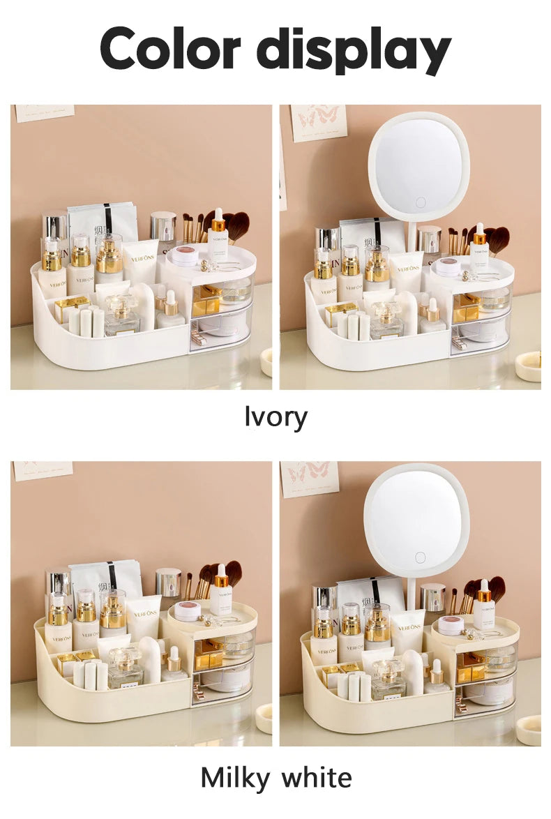 Large Capacity Cosmetic Storage Box with Clear Drawer - Multi-functional Makeup Organizer for Dressing Table Skincare Products