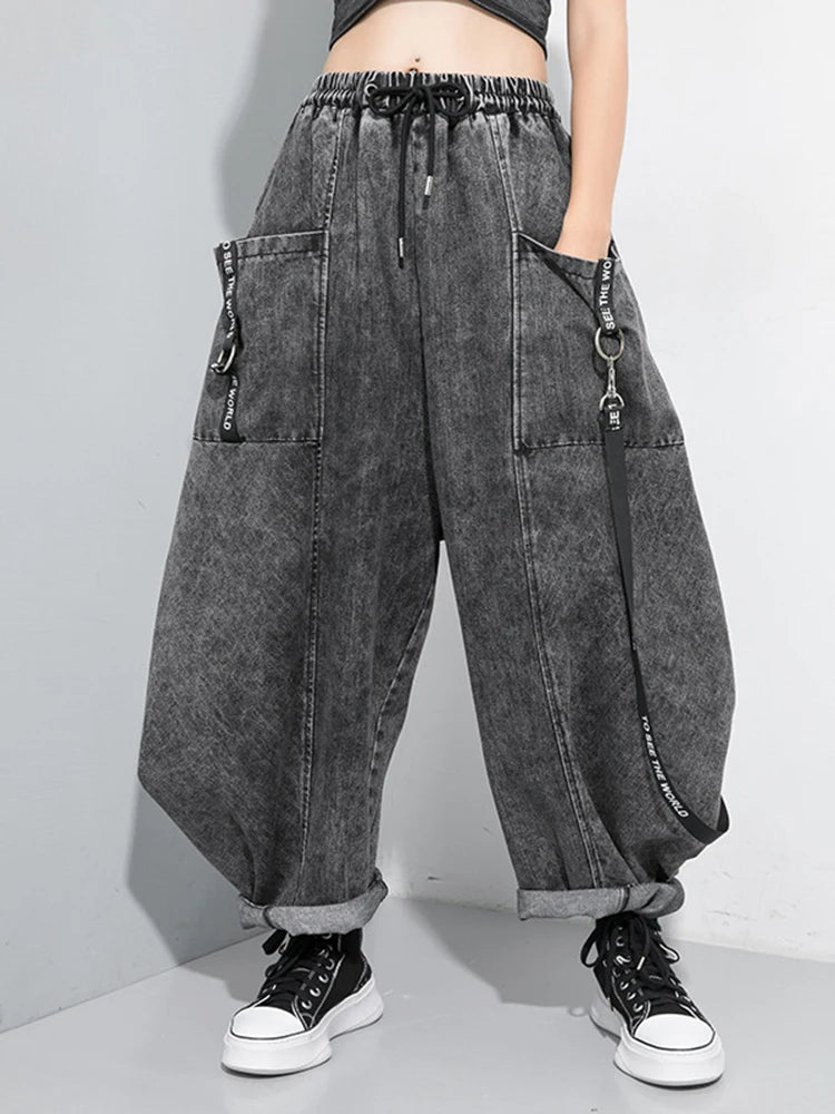 Wide Leg Black Big Size Ribbon Stitch Jeans New High Waist Loose Women Trousers Fashion Tide Spring Autumn 2025