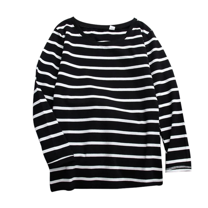 Women Loose Round Collar Autumn Stripes Print Loose Long Sleeve Casual Simple Wild T-Shirt