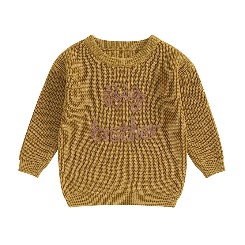 2025 Lioraitiin 12M-5Y Winter Newborn Kids Boys Sweaters Cotton Long Sleeve Letter Embroidery Pullover Loose Knitwear Tops