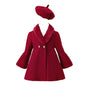 Kids Girls Trench Coat Long Sleeve Furry Collar Warm Peacoat with Beret Hat Set Windproof Jacket Outerwear for Casual Wear