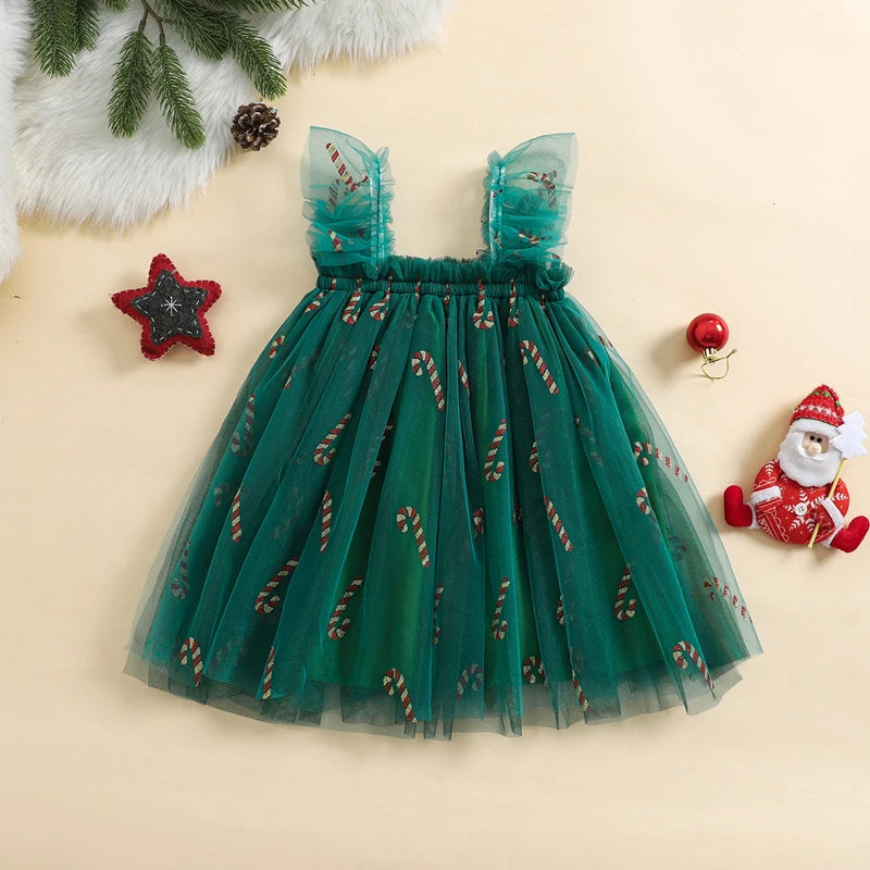 Toddler Christmas Tutu Dress Baby Girl Sleeveless Layered Tulle Dress Little Girl Princess Dresses Christmas Outfit Size 6M-4Y