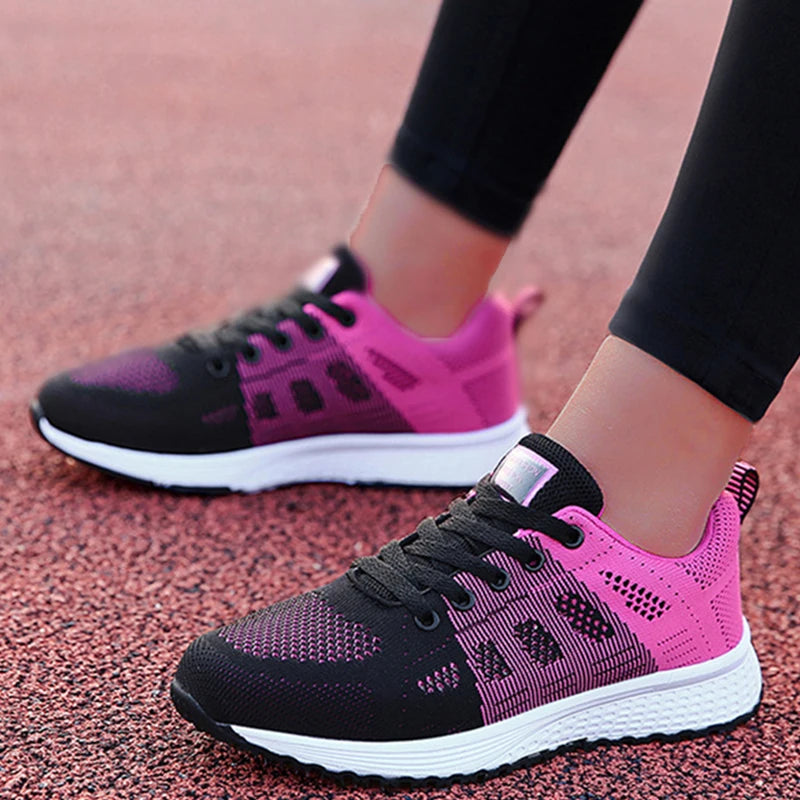 2025 New Fashion Breathable Sneakers For Women Plus Size Trainers Sneakers Women Mesh Fabric Lace Up Woman Shoes Female Footwear