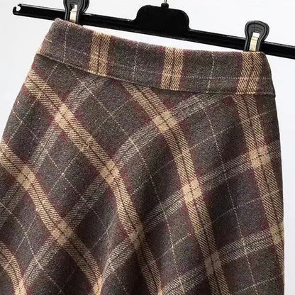 Rimocy Autumn Winter Woolen Skirt Women Korean Style Thick High Waist Long Skirt Woman A Line Pleated Plaid Skirt Female