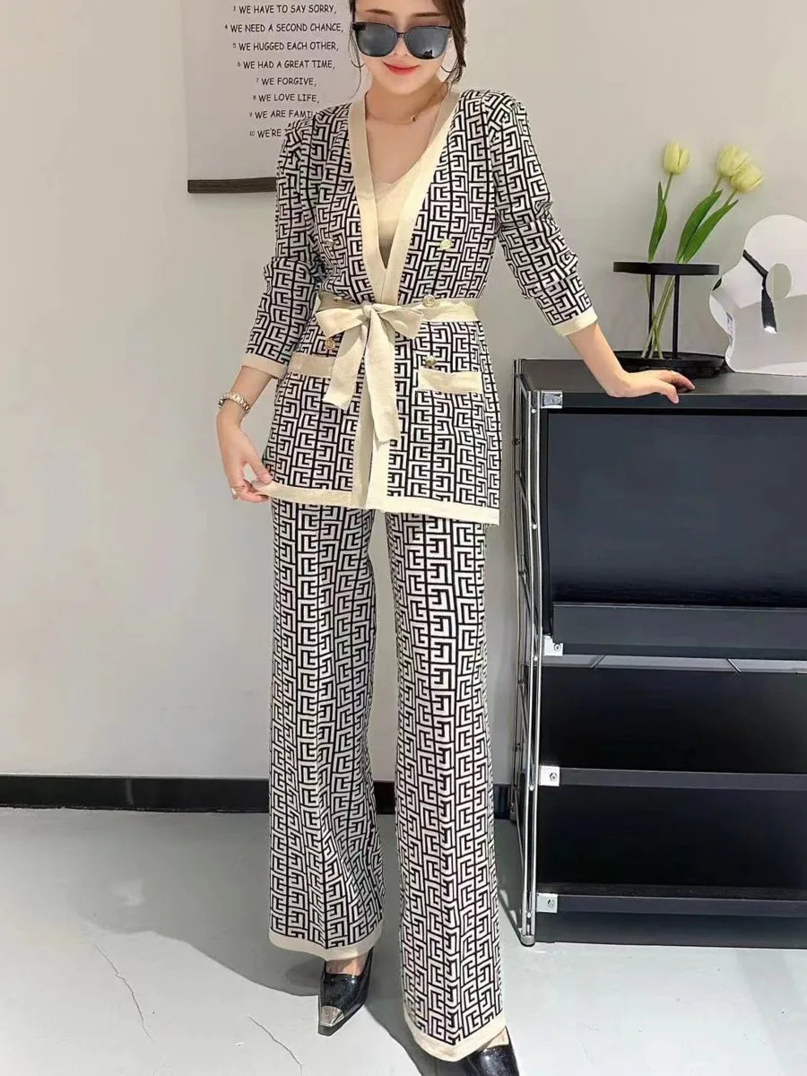 Winter Women Knitted 3 Pieces Set Casual Thicken Cardigan Jacket Sweater Coat +Knitted Top + Pant 3 Piece Suits Warm Set