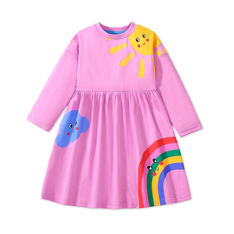 Little maven 2025 Autumn Kids Clothes Children's Clothing Cotton Baby Girls Cartoon Long Sleeves Unicorn Dresses 2-7 year