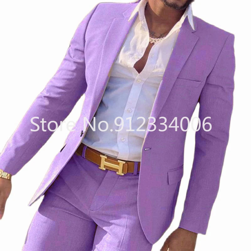 2 Pieces Beige Suit for Men Slim Fit Wedding Groom Tuxedo Groomsmen Suits Male Fashion Smoking Costume Homme Blazer with Pants