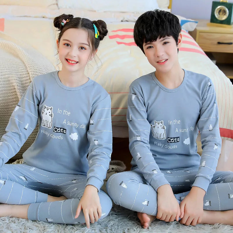 Teens Pijamas Long Sleeve Cotton Pyjamas Kids Clothes Sets Cartoon Big Boy Sleepwear Cute Pajamas For Girls 10 12 14 16 18 Years