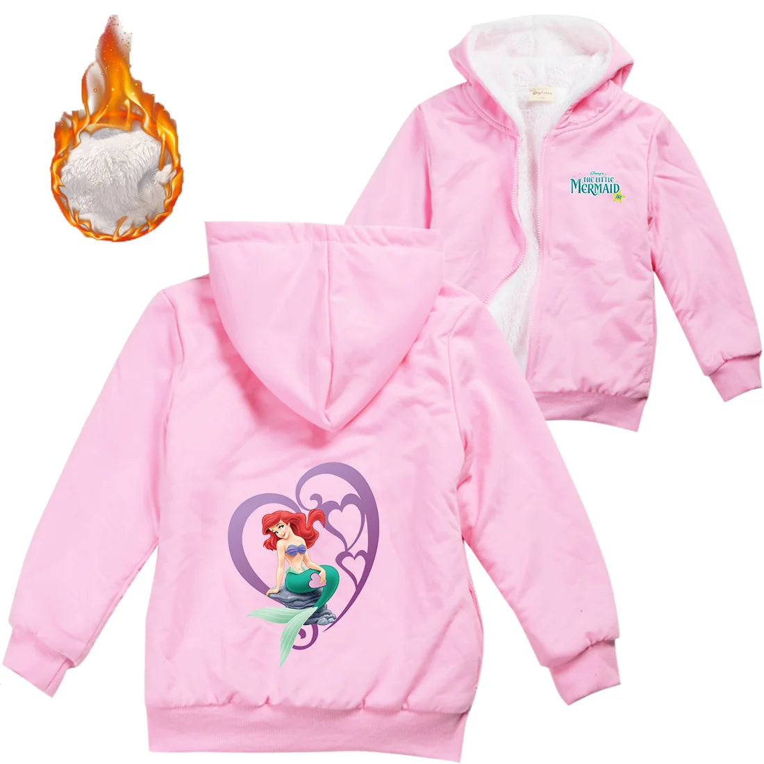 Winter Thick Boys Girls With Zipper Coats The Little Mermaid keep Warm Hoodies Jackets Children Casual Outerwear Sweatshirt