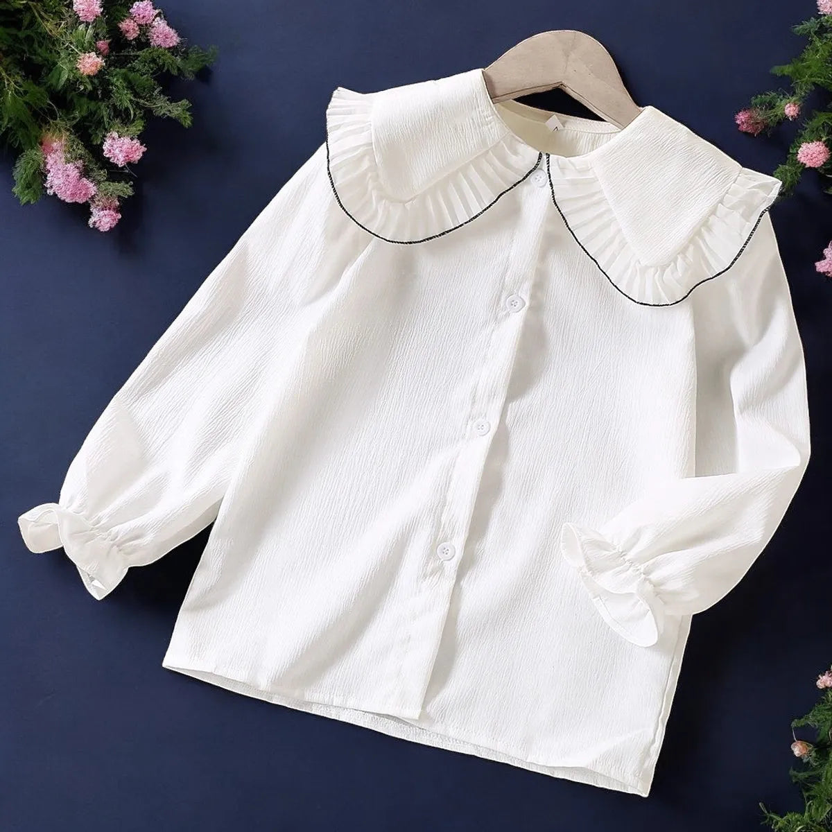 School Unifom Kids White Shirts for Girls Blouses Chiffon Spring Autumn Long sleeve Children Clothes Teenagers 4 6 8 10 12 Years