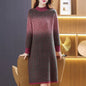 Elegant Stand Collar All-match Gradient Knitted Dress Women's Clothing Autumn Winter New Loose Office Lady Midi Dress