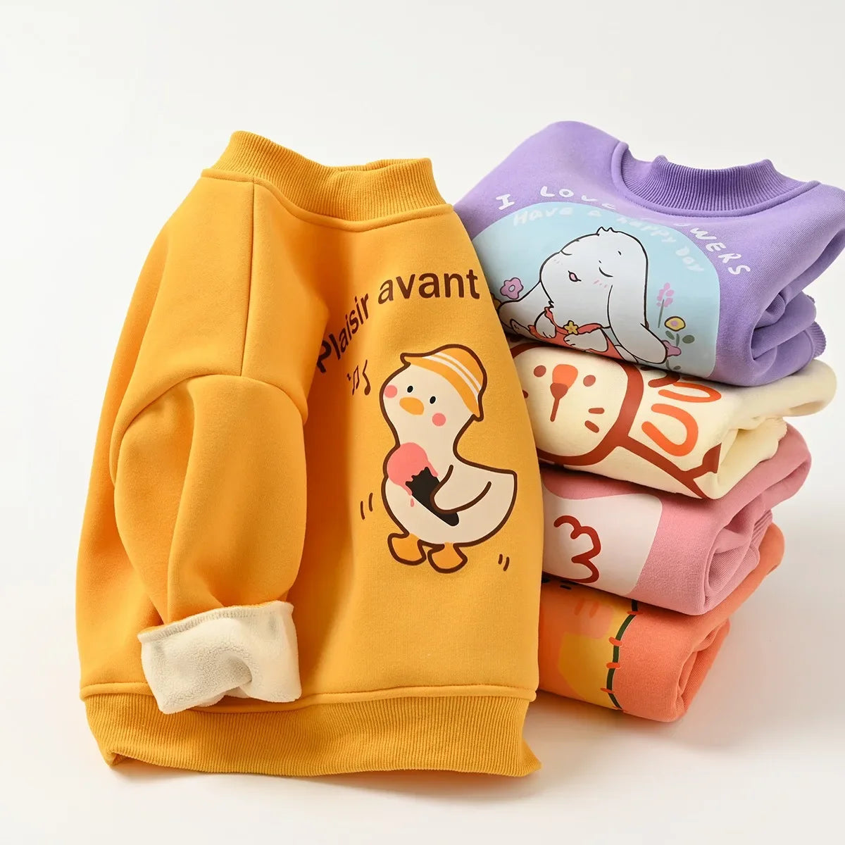 Fleece Children Sweatshirts Winter Plus Velvet T-shirts for Kids Cartoon Boys Girls Blouse Thicken Baby Pullover Toddler Outfits