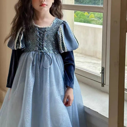 Girls Plush Dress 2025 Autumn and Winter New Western Style Children Trendy Birthday  Little Girl Princess Dress