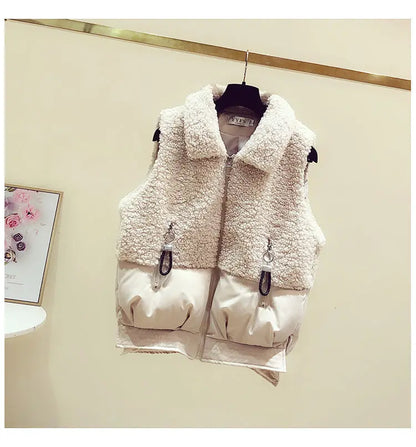 Autumn and Winter Women's Suit Lamb Wool Vest Thickened Cashmere Sweater High Waist Casual Woolen Trousers Three Piece Set