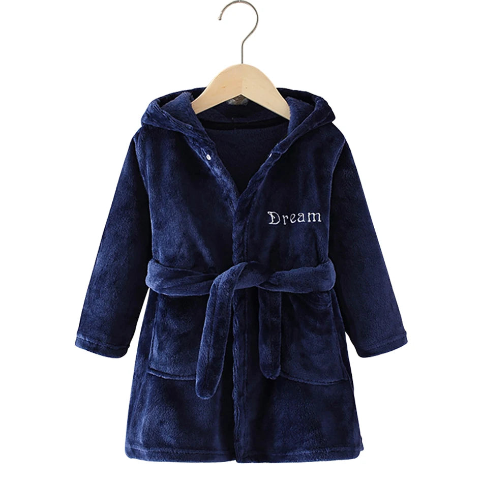 Children Hooded Flannel Bathrobe Robes Adorable Comfortable Cartoon print pattern Boys and Girls Home Wear Casual Sleepwear