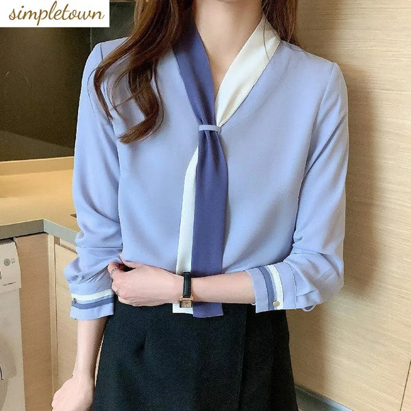 Professional Shirt Women's Spring/summer Retro Design Suit Collar Chiffon Long Sleeved Fashionable Versatile Shirt