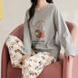 SUKAE Pink Puppy Printing Women Sleepwear Korean New Pajamas Set O-neck Long Sleeve Pijamas Autumn Spring Faux Cotton Nightwear