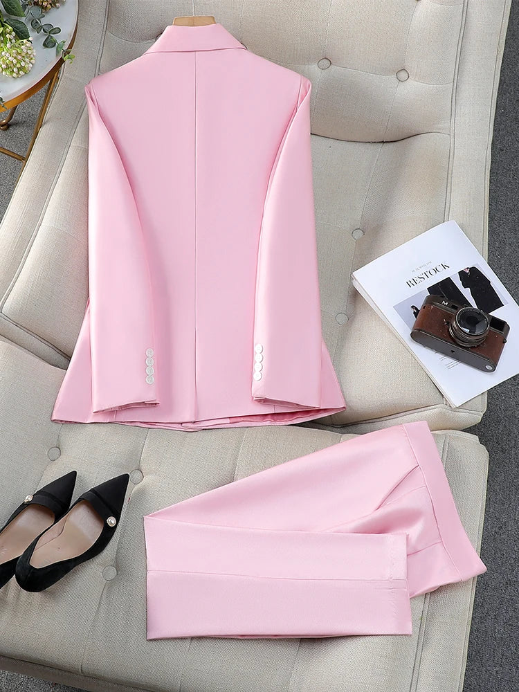 Autumn Winter Women Vest Blazer and Pant Suit Pink Navy Orange Office Ladies Business Work Career Wear Formal 3 Pieces Set