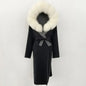 Real Natural Fox Fur Coat Winter Hooded Detachable Collar Fur Jacket Long Woolen Jacket Women Double-faced Casual Overwears